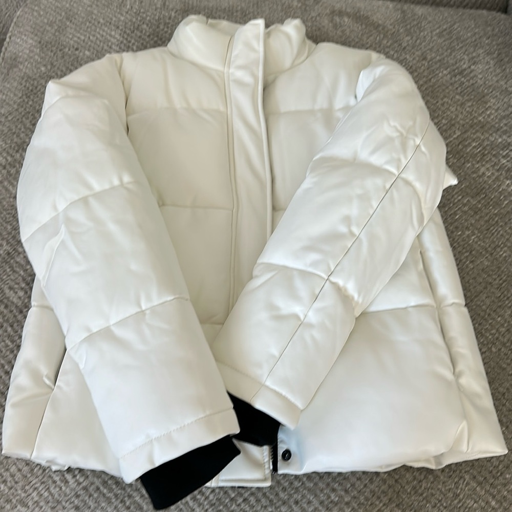 Marc New York: White Faux Leather Puffer Jacket